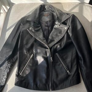 Quince 100% Washed Leather Biker Jacket Black